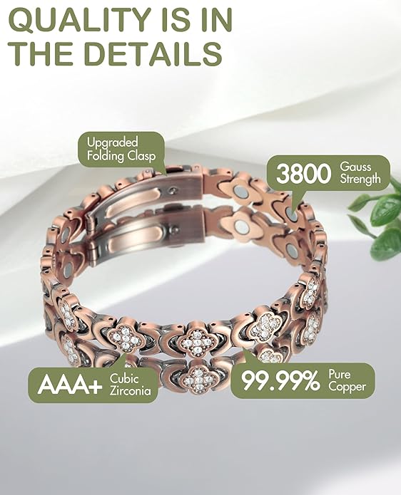 Copper Bracelets for Women. Pure Copper Magnetic Bracelet with 3800 Gauss Effective Magnets