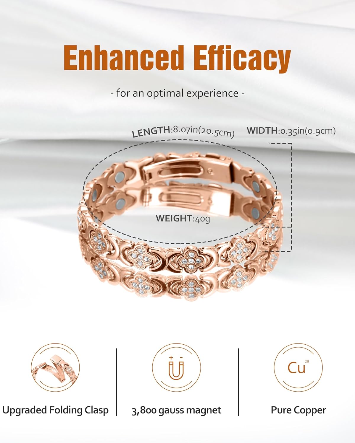 Copper Bracelets for Women. Pure Copper Magnetic Bracelet with 3800 Gauss Effective Magnets